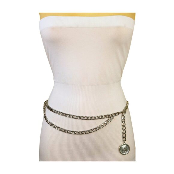 Women Silver Metal Chain Link Fashion Belt Medallion Coin Charm Plus Size XL XXL main image 4
